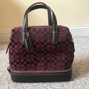 Small Coach Purse Maroon with Brown Leather